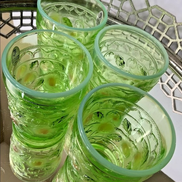 Fenton Apple Tree Pitcher 4 Tumblers Signed Green Stunning Set #N101 - Picture 10 of 10